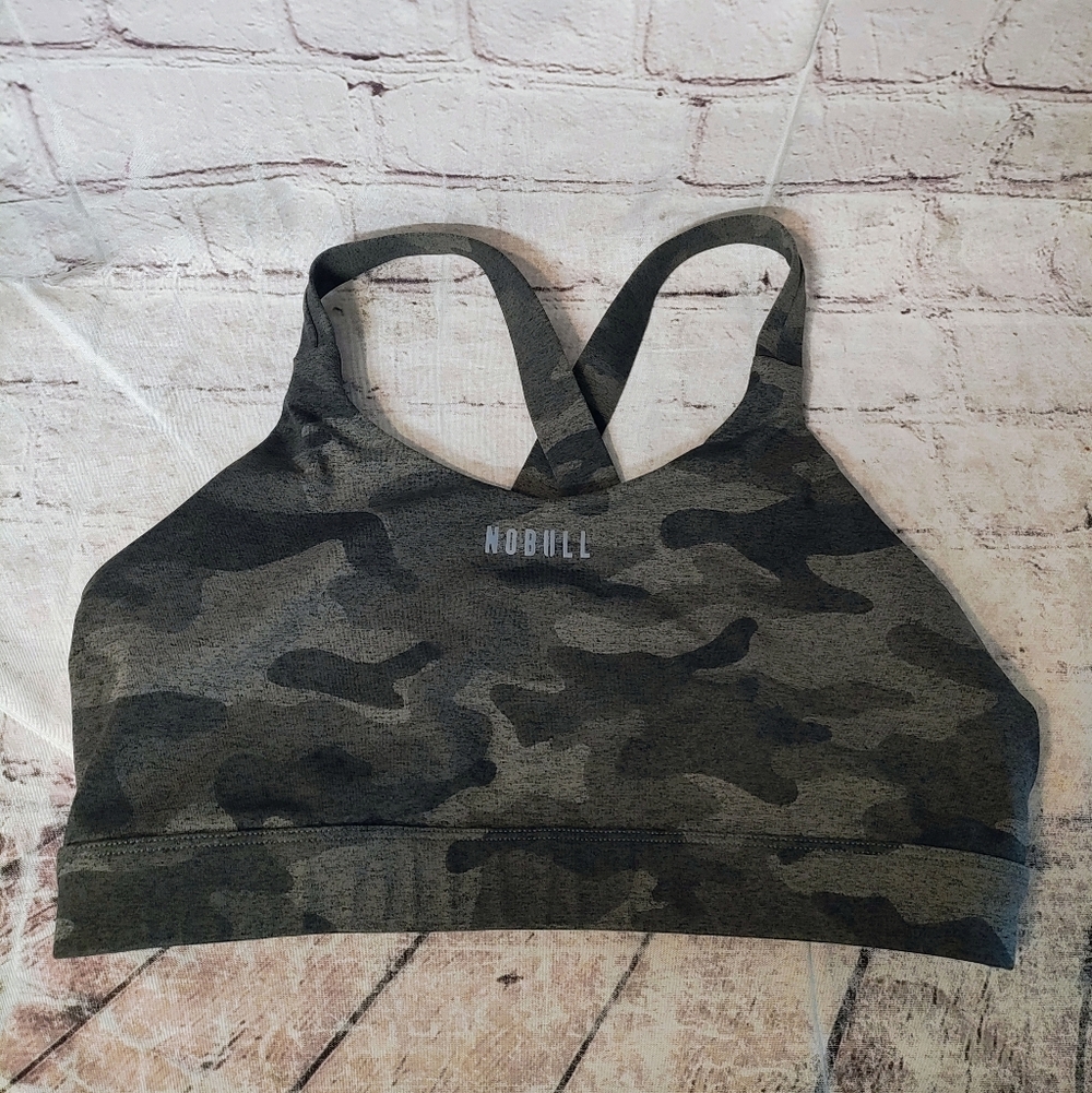 No Bull Women's Camo Grey Wire Free Low Back Sports Bra Running